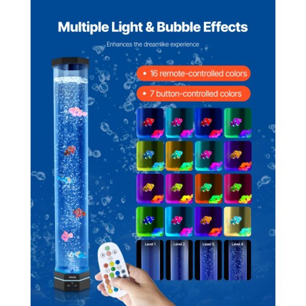 Λάμπα VEVOR Bubble Tube 16 Έγχρωμη 80 cm Αισθητήρια Λάμπα Ενυδρείου για Ανακούφιση Ηρεμώντας