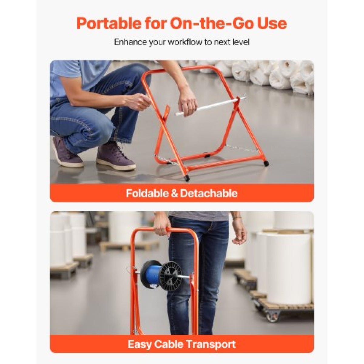 VEVOR Cable Caddy, Πλαίσιο από χάλυβα βαρέως τύπου, θήκη καρουλιού για ηλεκτρικά καλώδια, φορητός διανομέας καλωδίων για έως και 508 mm / 20 σε καρούλια διαμέτρου, 45 kg / 100 lbs Χωρητικότητα για καρούλια καλωδίων, Ηλεκτρική βιομηχανική λιανική πώληση