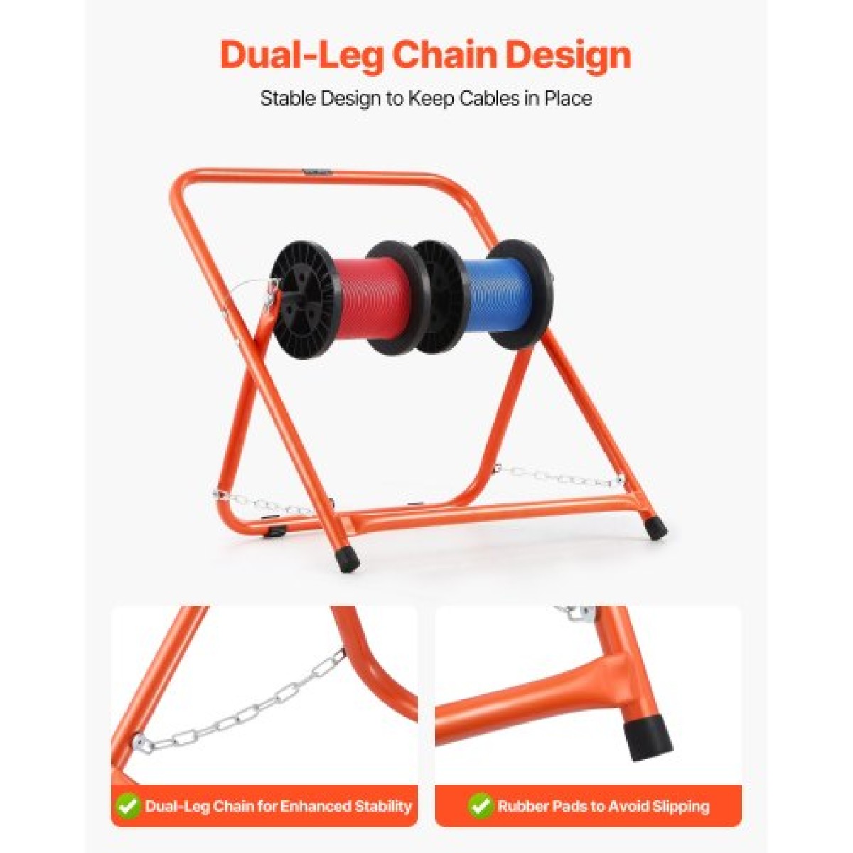 VEVOR Cable Caddy, Πλαίσιο από χάλυβα βαρέως τύπου, θήκη καρουλιού για ηλεκτρικά καλώδια, φορητός διανομέας καλωδίων για έως και 508 mm / 20 σε καρούλια διαμέτρου, 45 kg / 100 lbs Χωρητικότητα για καρούλια καλωδίων, Ηλεκτρική βιομηχανική λιανική πώληση