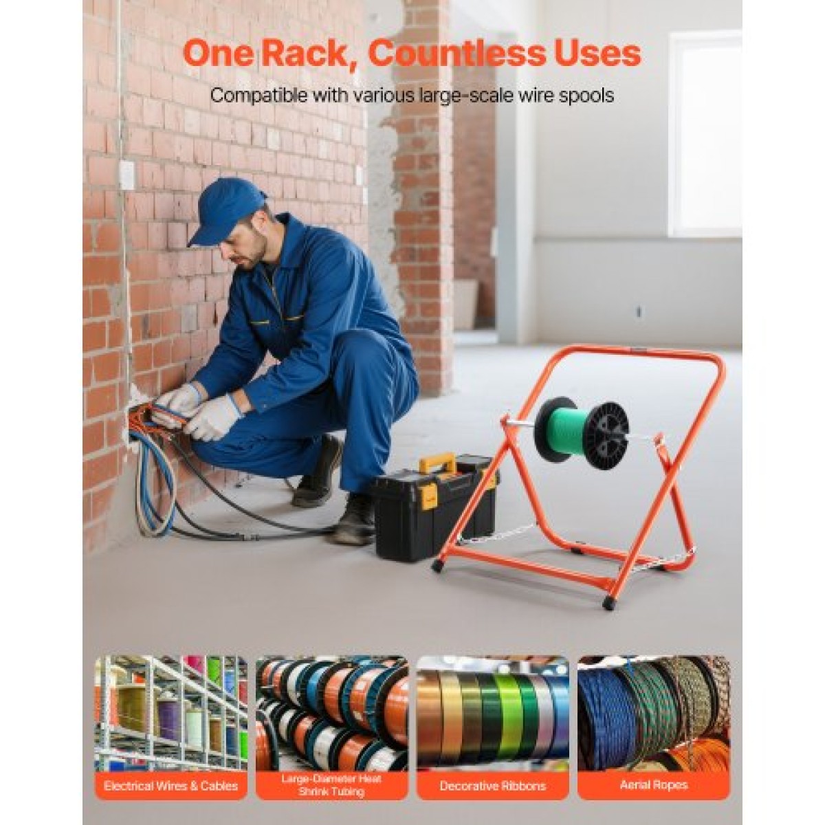 VEVOR Cable Caddy, Πλαίσιο από χάλυβα βαρέως τύπου, θήκη καρουλιού για ηλεκτρικά καλώδια, φορητός διανομέας καλωδίων για έως και 508 mm / 20 σε καρούλια διαμέτρου, 45 kg / 100 lbs Χωρητικότητα για καρούλια καλωδίων, Ηλεκτρική βιομηχανική λιανική πώληση