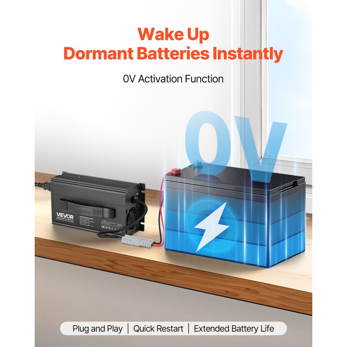 Φορτιστής μπαταριών λιθίου VEVOR 36V 18A, 43,8V, AC-DC LiFePO4 Smart Charger, με βύσμα Anderson, ένδειξη LED, ενεργοποίηση 0V, για επαναφορτιζόμενες μπαταρίες λιθίου LiFePO4 Deep Cycle Boat, RV