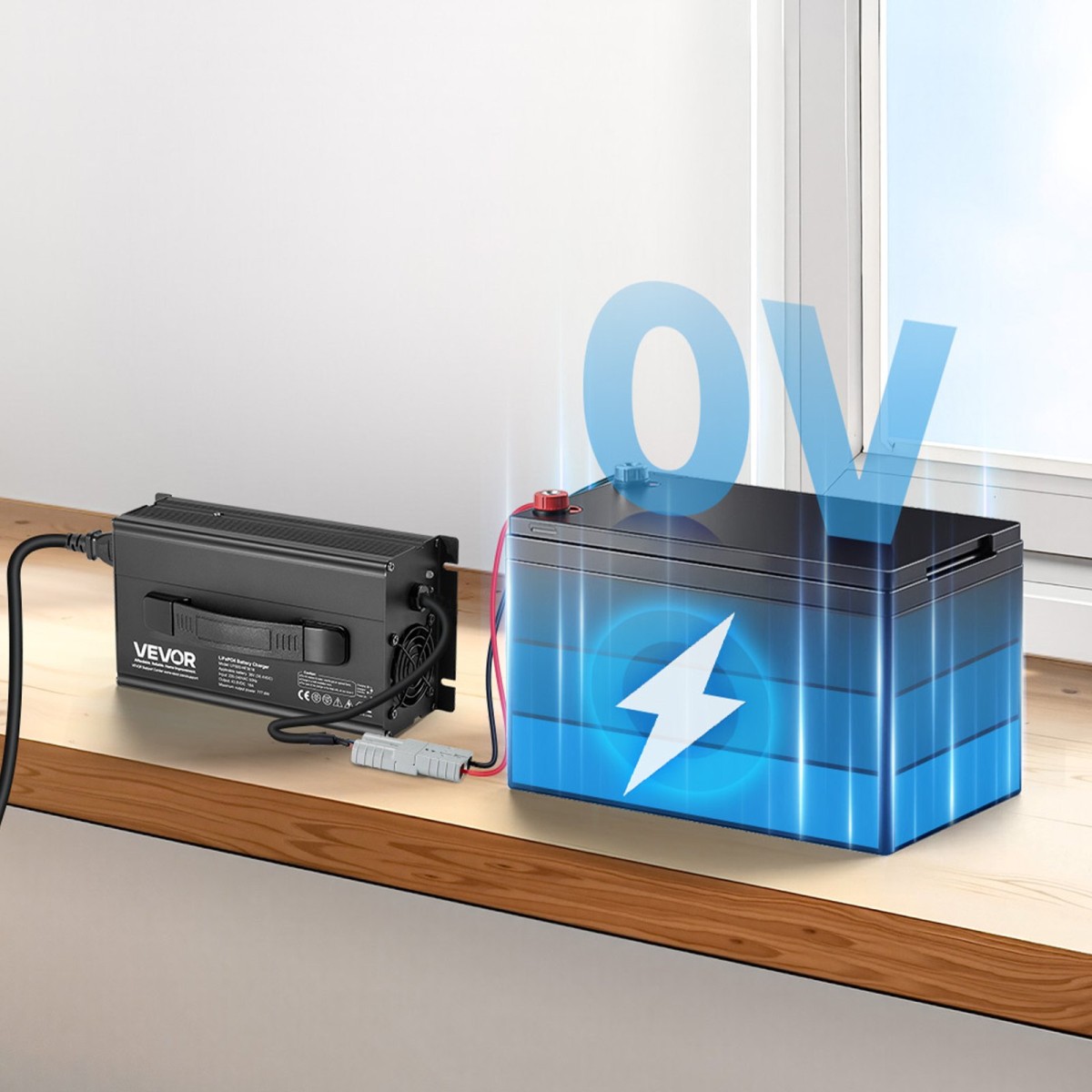 Φορτιστής μπαταριών λιθίου VEVOR 36V 18A, 43,8V, AC-DC LiFePO4 Smart Charger, με βύσμα Anderson, ένδειξη LED, ενεργοποίηση 0V, για επαναφορτιζόμενες μπαταρίες λιθίου LiFePO4 Deep Cycle Boat, RV
