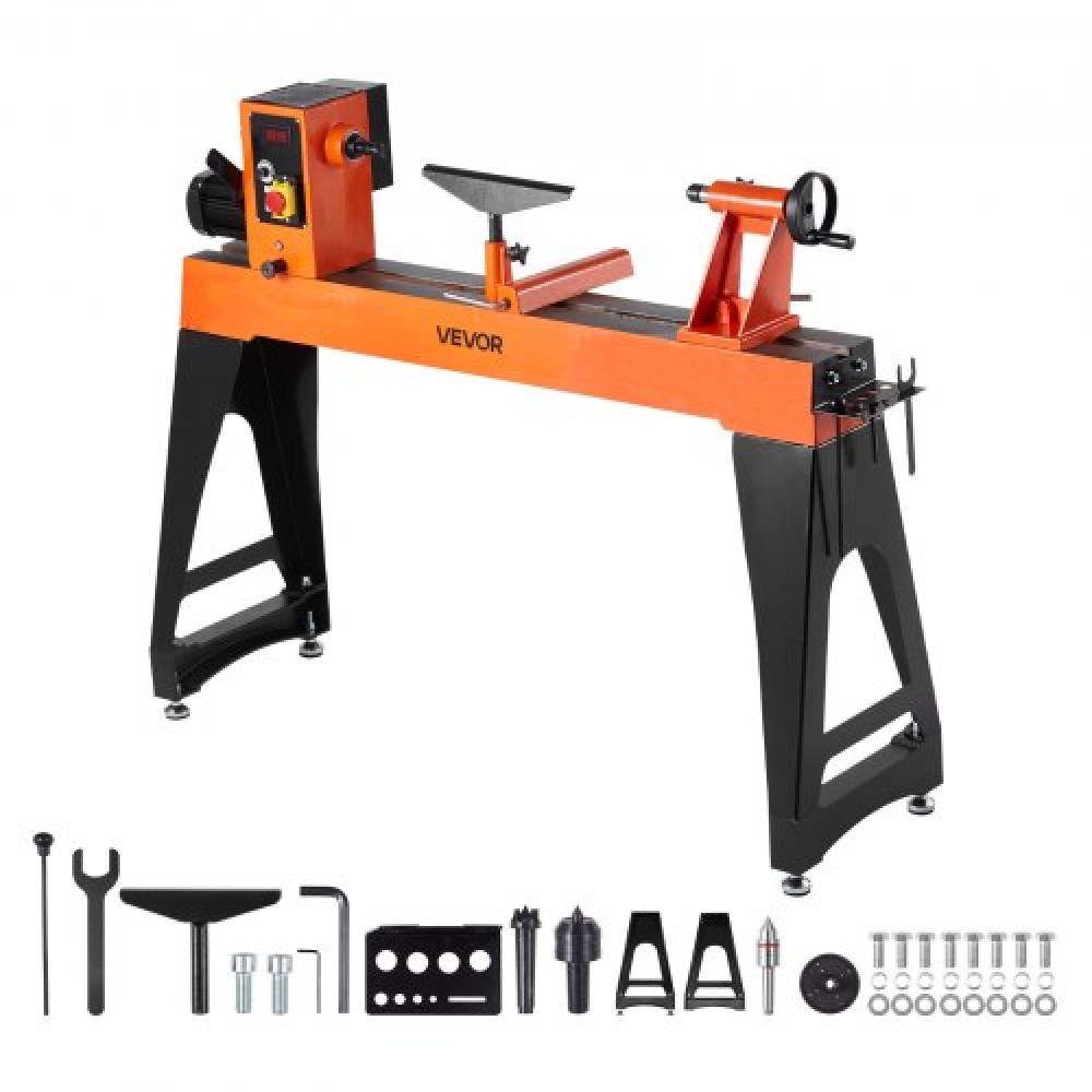 VEVOR Ξυλουργικός Τόρνος, 1500W / 2 HP, Μηχανή τόρνου ξύλου με μεταβλητή ταχύτητα 0 έως 3200 RPM, Πάγκος εργασίας 457 x 1020 mm, κινητήρας συνεχούς ρεύματος χωρίς ψήκτρες, σώμα από χυτοσίδηρο, στήριγμα εργαλείων, για μεσαία έως μεγάλα έργα Επεξεργασία ξύλ