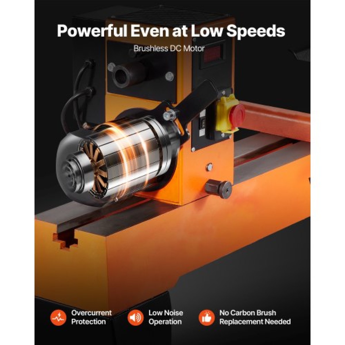 VEVOR Ξυλουργικός Τόρνος, 1500W / 2 HP, Μηχανή τόρνου ξύλου με μεταβλητή ταχύτητα 0 έως 3200 RPM, Πάγκος εργασίας 457 x 1020 mm, κινητήρας συνεχούς ρεύματος χωρίς ψήκτρες, σώμα από χυτοσίδηρο, στήριγμα εργαλείων, για μεσαία έως μεγάλα έργα Επεξεργασία ξύλ