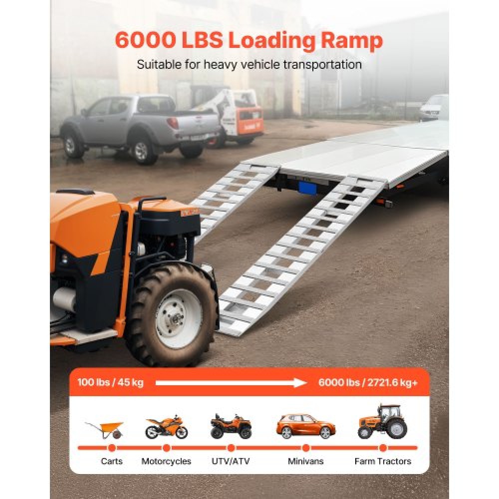 VEVOR Loading Ramps, 2 Pcs 2400 x 380 mm, Durable Aluminum and Heavy-Duty Trailer Ramp Set with Anti-Slip Plates, 2721.6 kg Combined Capacity, for Carts, Farm Tractors, ATVs, Lawn Mowers, Motorcycles