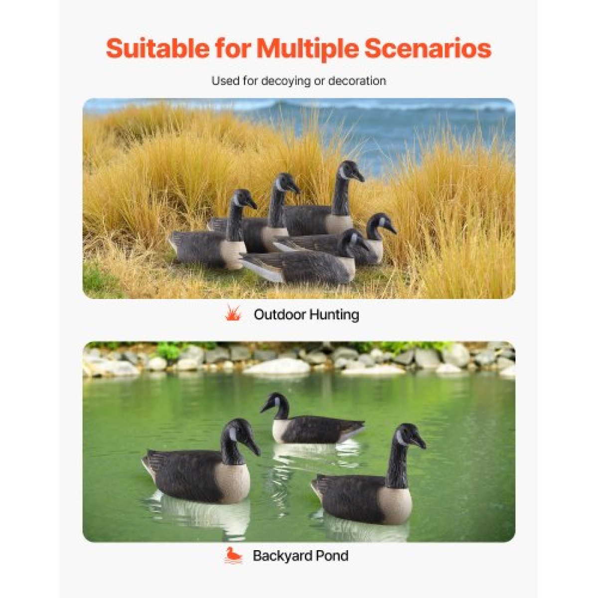 VEVOR Canada Goose Decoys, Outdoors Goose Decoy για κυνήγι υδρόβιων πτηνών, ανθεκτικά πλαστικά πλωτήρες με εξαιρετικά ρεαλιστική βαφή, για διακόσμηση πισίνας, λίμνης, λίμνης, αυλής κήπου, εύκολη μεταφορά και χρήση, 6-συσκευασία
