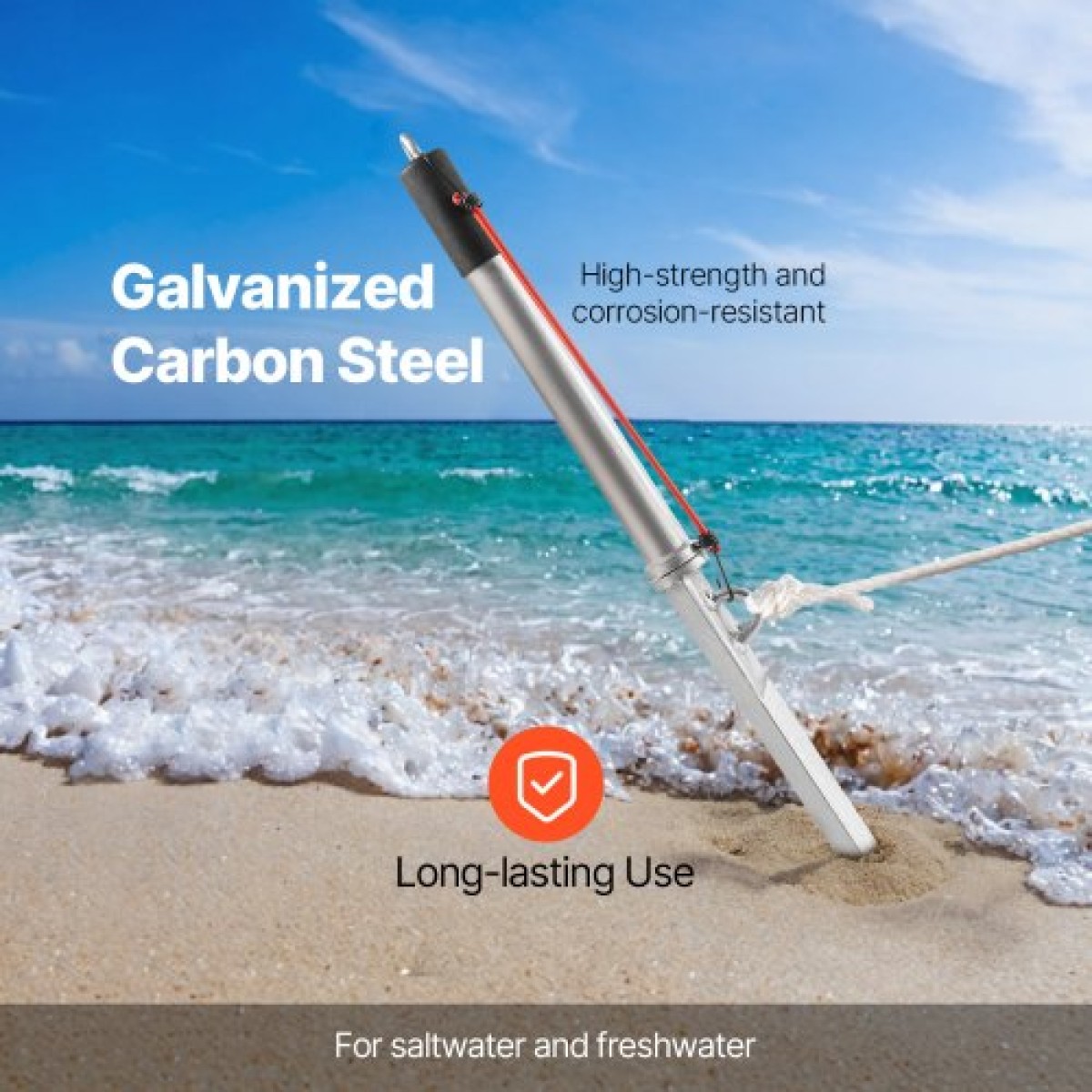 VEVOR Sand Spike Boat Anchor, 90 cm Slide Anchor Shore Spike, γαλβανισμένο ανθρακούχο χάλυβα Boat Shore Anchors, Shallow Water Beach Anchor, for Securing Jet Ski PWC Pontoon Kayak σε παραλίες και Sandbars
