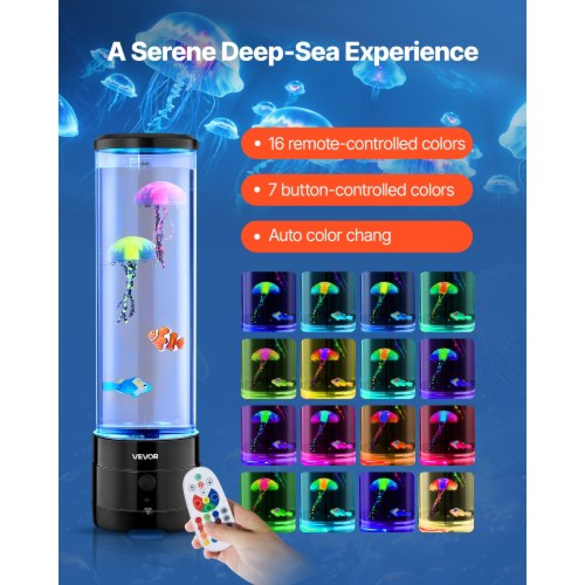 VEVOR Sensory Bubble Tube Lamp 16 Τηλεχειριζόμενο Έγχρωμο Water Lamp Fish 382mm