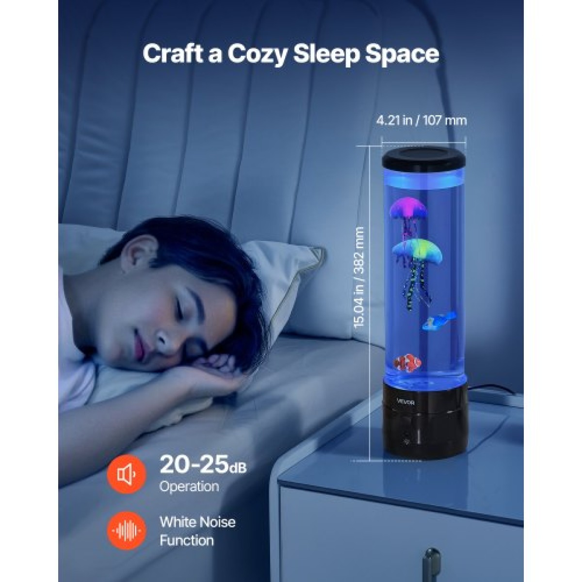 VEVOR Sensory Bubble Tube Lamp 16 Τηλεχειριζόμενο Έγχρωμο Water Lamp Fish 382mm