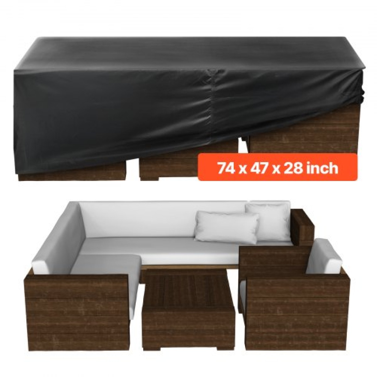 Κάλυμμα επίπλων βεράντας VEVOR, 420D Heavy Duty αδιάβροχο κάλυμμα τραπεζαρίας και καρέκλες εξωτερικού χώρου, Μεγάλα ορθογώνια καλύμματα τραπεζιών βεράντας με αεραγωγό για παντός καιρού, 188L x 120W x 71H cm, Μαύρο