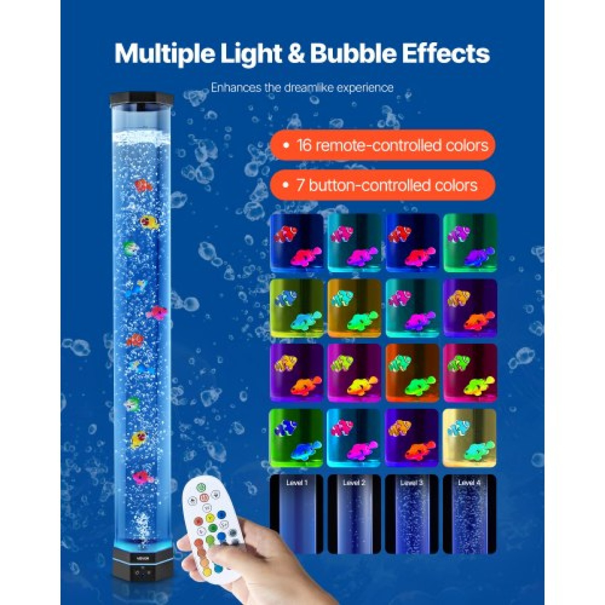 Λάμπα VEVOR Bubble Tube 16 Color 1 m Sensory Lamp Aquarium for Relief Calming