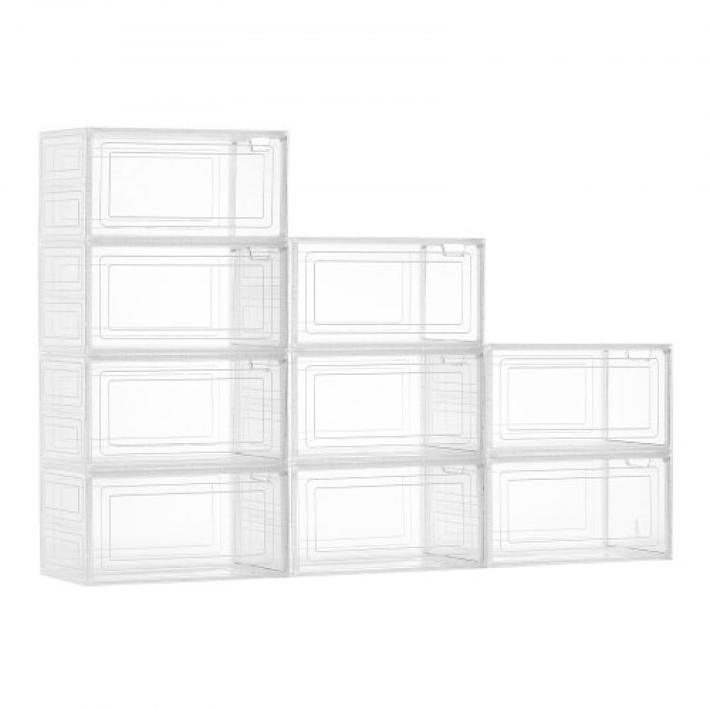 Κουτιά αποθήκευσης παπουτσιών VEVOR, 9 Pack Clear στοιβαζόμενα κουτιά παπουτσιών Οργανοθήκη αποθήκευσης με μαγνητική πόρτα, προσαρμοσμένη στο μέγεθος US 13, πλαστικά δοχεία για αθλητικά παπούτσια για ψηλοτάκουνα, μπότες και καπέλα, διάφανο λευκό
