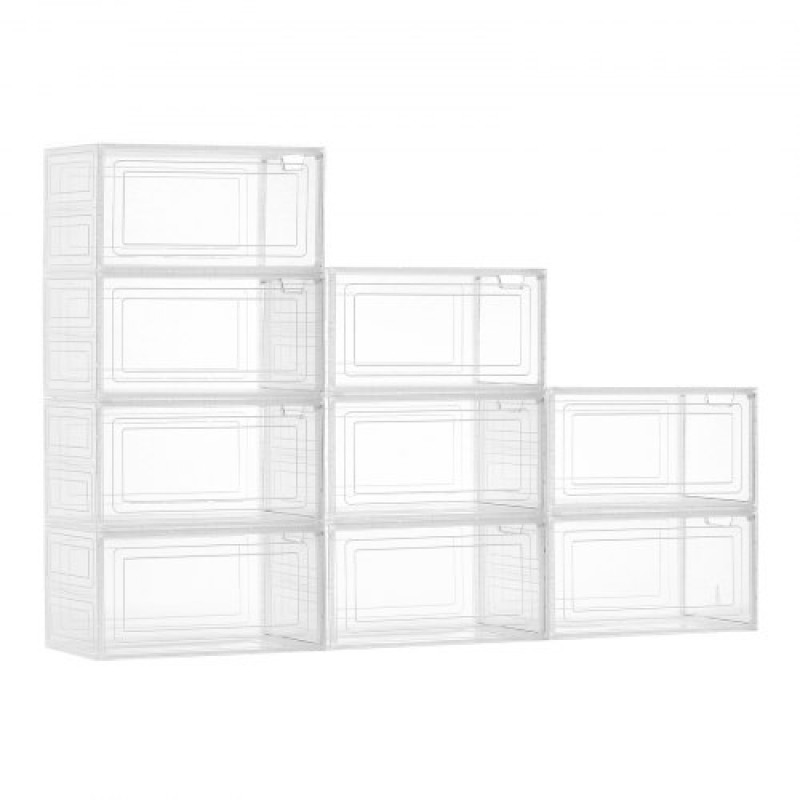 Κουτιά αποθήκευσης παπουτσιών VEVOR, 9 Pack Clear στοιβαζόμενα κουτιά παπουτσιών Οργανοθήκη αποθήκευσης με μαγνητική πόρτα, προσαρμοσμένη στο μέγεθος US 13, πλαστικά δοχεία για αθλητικά παπούτσια για ψηλοτάκουνα, μπότες και καπέλα, διάφανο λευκό
