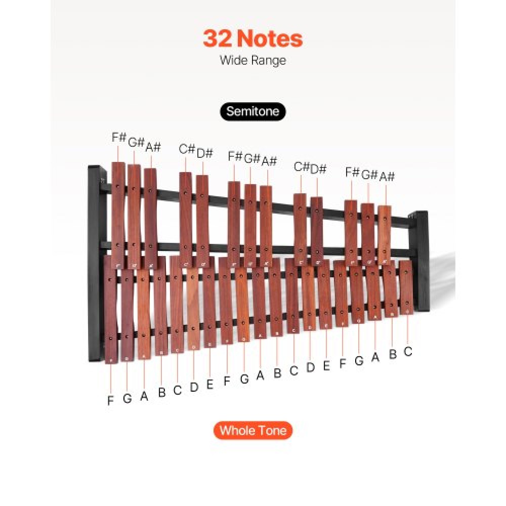 Ξυλόφωνο VEVOR Glockenspiel, 32 νότες, ξύλινο επαγγελματικό όργανο κρουστών ξυλοφώνου, με ρυθμιζόμενο ύψος, 4 σφυρί, τσάντα μεταφοράς, κιτ μουσικών οργάνων για αρχάριους για ενήλικες και παιδιά