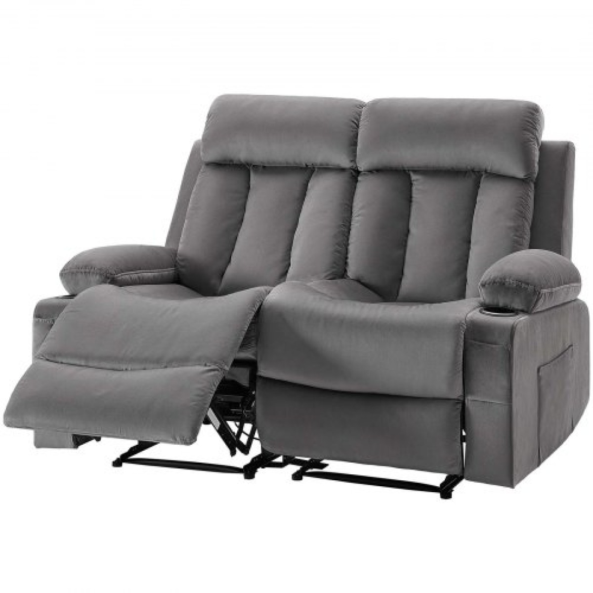 Ανακλινόμενος καναπές VEVOR Loveseat, Ηλεκτρικός ανακλινόμενος καναπές με θέρμανση και μασάζ, Ηλεκτρικός βελούδινος καναπές με θύρες USB, ποτηροθήκες και πλαϊνές τσάντες, διπλή καρέκλα Loveseat για σαλόνι, γκρι