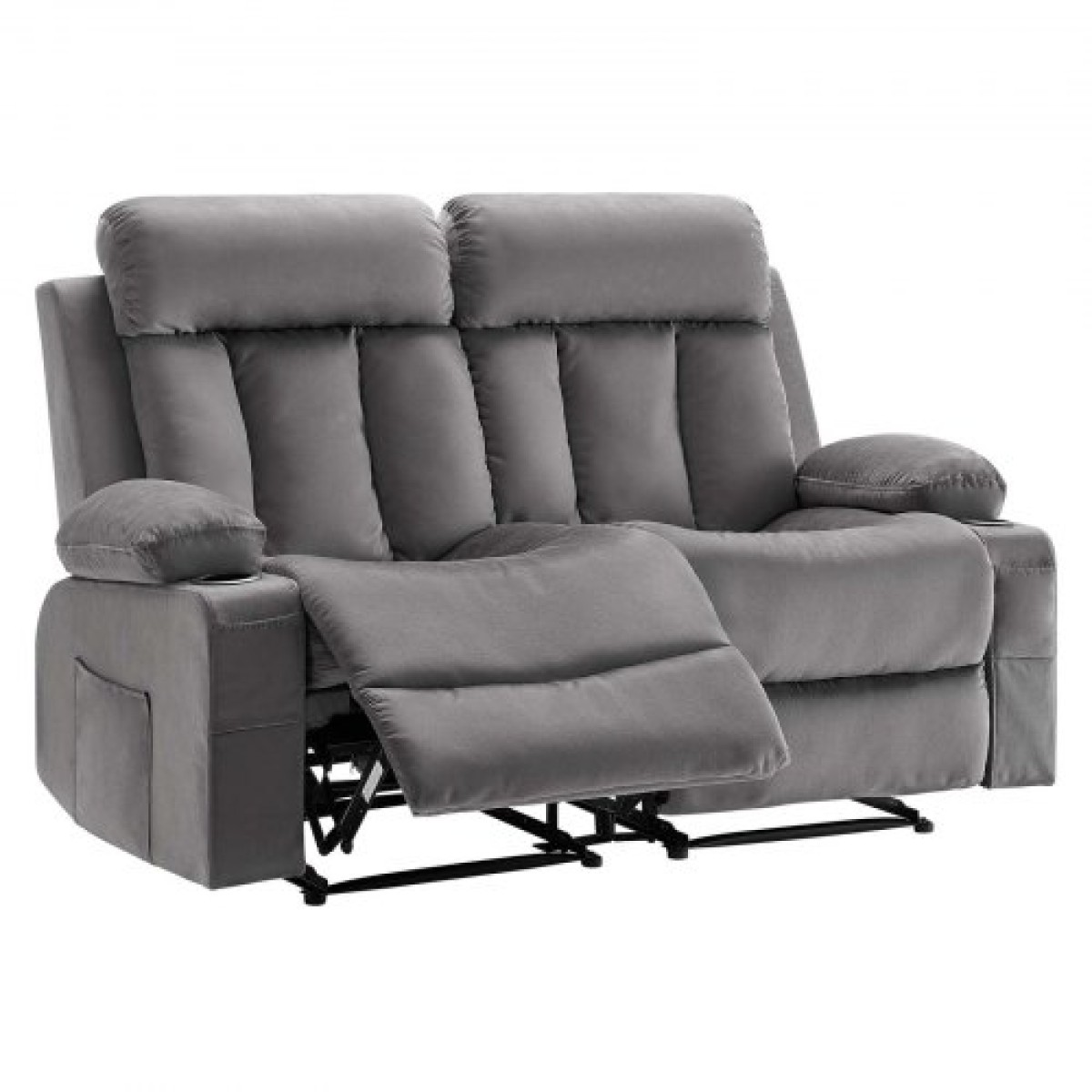 Ανακλινόμενος καναπές VEVOR Loveseat, Ηλεκτρικός ανακλινόμενος καναπές με θέρμανση και μασάζ, Ηλεκτρικός βελούδινος καναπές με θύρες USB, ποτηροθήκες και πλαϊνές τσάντες, διπλή καρέκλα Loveseat για σαλόνι, γκρι