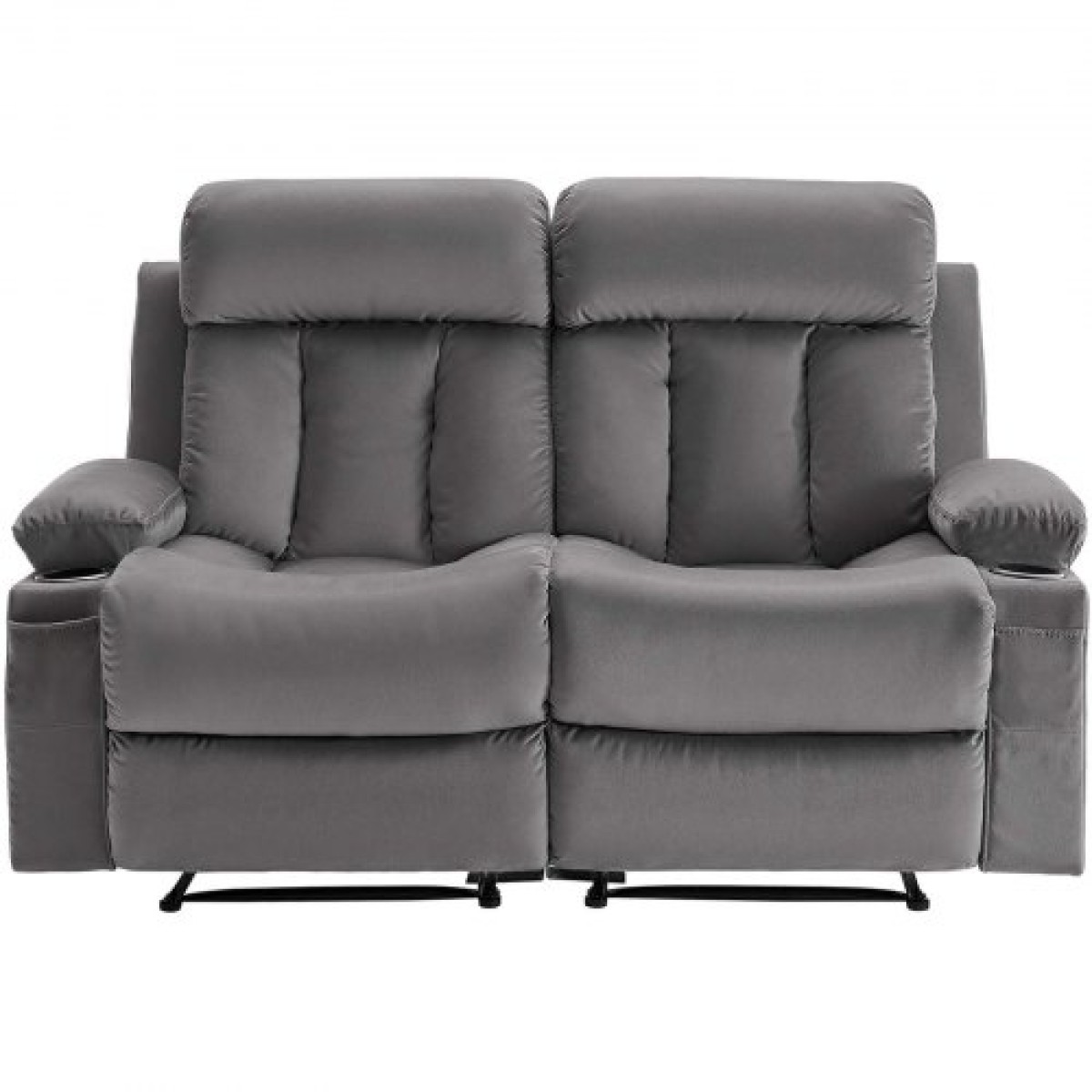 Ανακλινόμενος καναπές VEVOR Loveseat, Ηλεκτρικός ανακλινόμενος καναπές με θέρμανση και μασάζ, Ηλεκτρικός βελούδινος καναπές με θύρες USB, ποτηροθήκες και πλαϊνές τσάντες, διπλή καρέκλα Loveseat για σαλόνι, γκρι