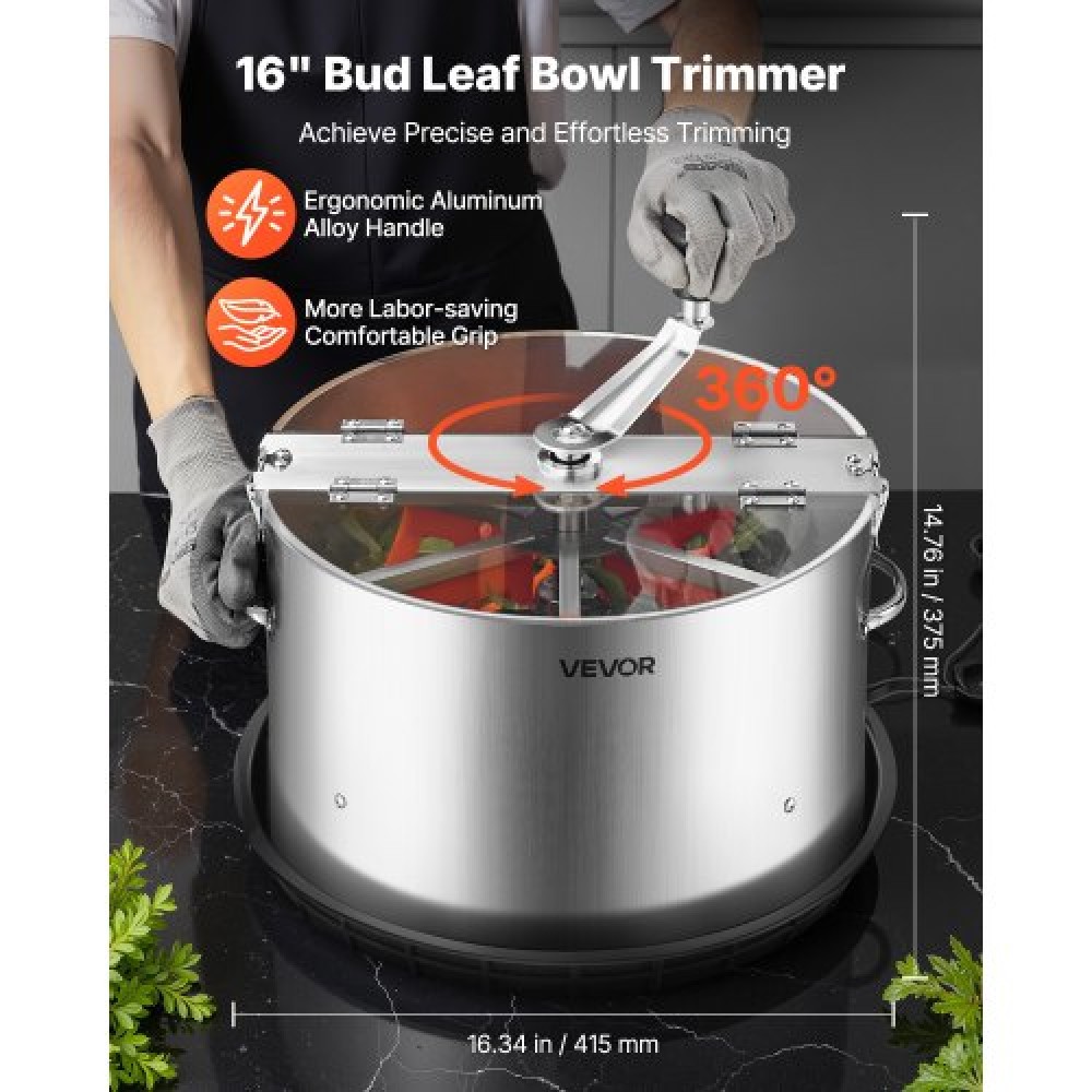 VEVOR Manual Bud Leaf Trimmer, 370mm Reaper Bowl Bud Trimmer με λεπίδες από ανοξείδωτο χάλυβα, οπτική κοπή, υγρή και στεγνή υδροπονική μηχανή κοπής με δίσκο, περιστρεφόμενη περιστροφή για λουλούδια φυτών