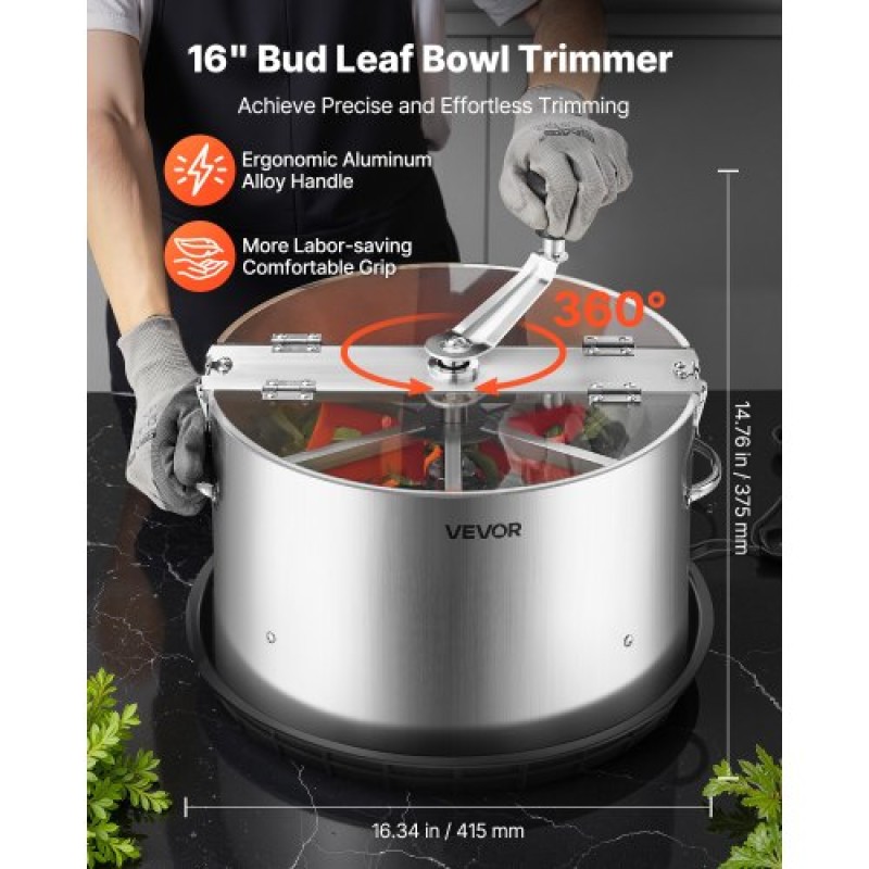 VEVOR Manual Bud Leaf Trimmer, 370mm Reaper Bowl Bud Trimmer με λεπίδες από ανοξείδωτο χάλυβα, οπτική κοπή, υγρή και στεγνή υδροπονική μηχανή κοπής με δίσκο, περιστρεφόμενη περιστροφή για λουλούδια φυτών