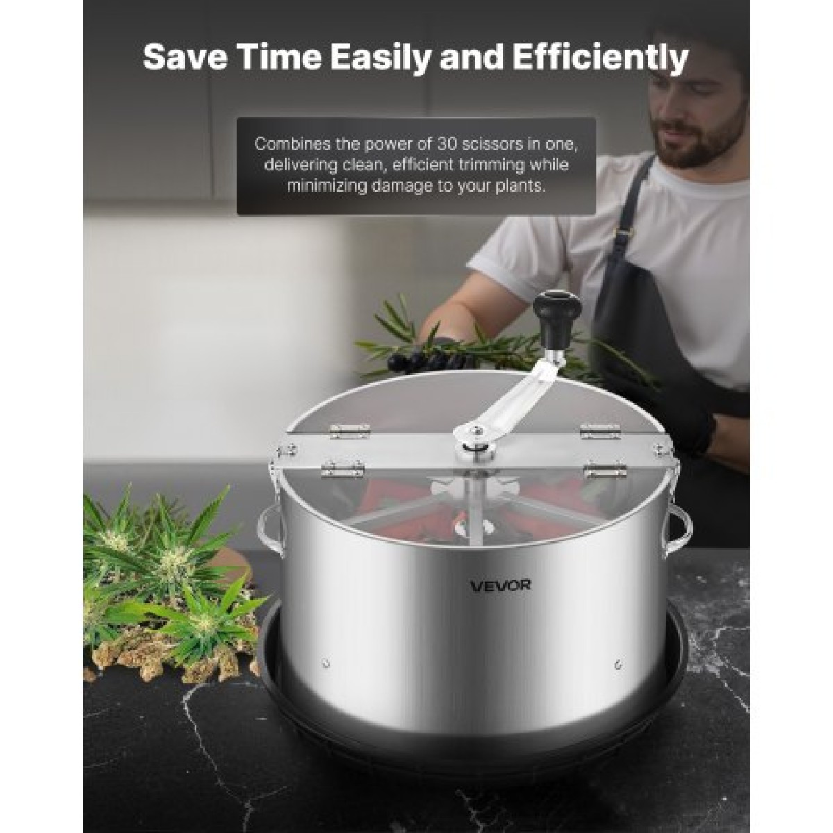 VEVOR Manual Bud Leaf Trimmer, 370mm Reaper Bowl Bud Trimmer με λεπίδες από ανοξείδωτο χάλυβα, οπτική κοπή, υγρή και στεγνή υδροπονική μηχανή κοπής με δίσκο, περιστρεφόμενη περιστροφή για λουλούδια φυτών