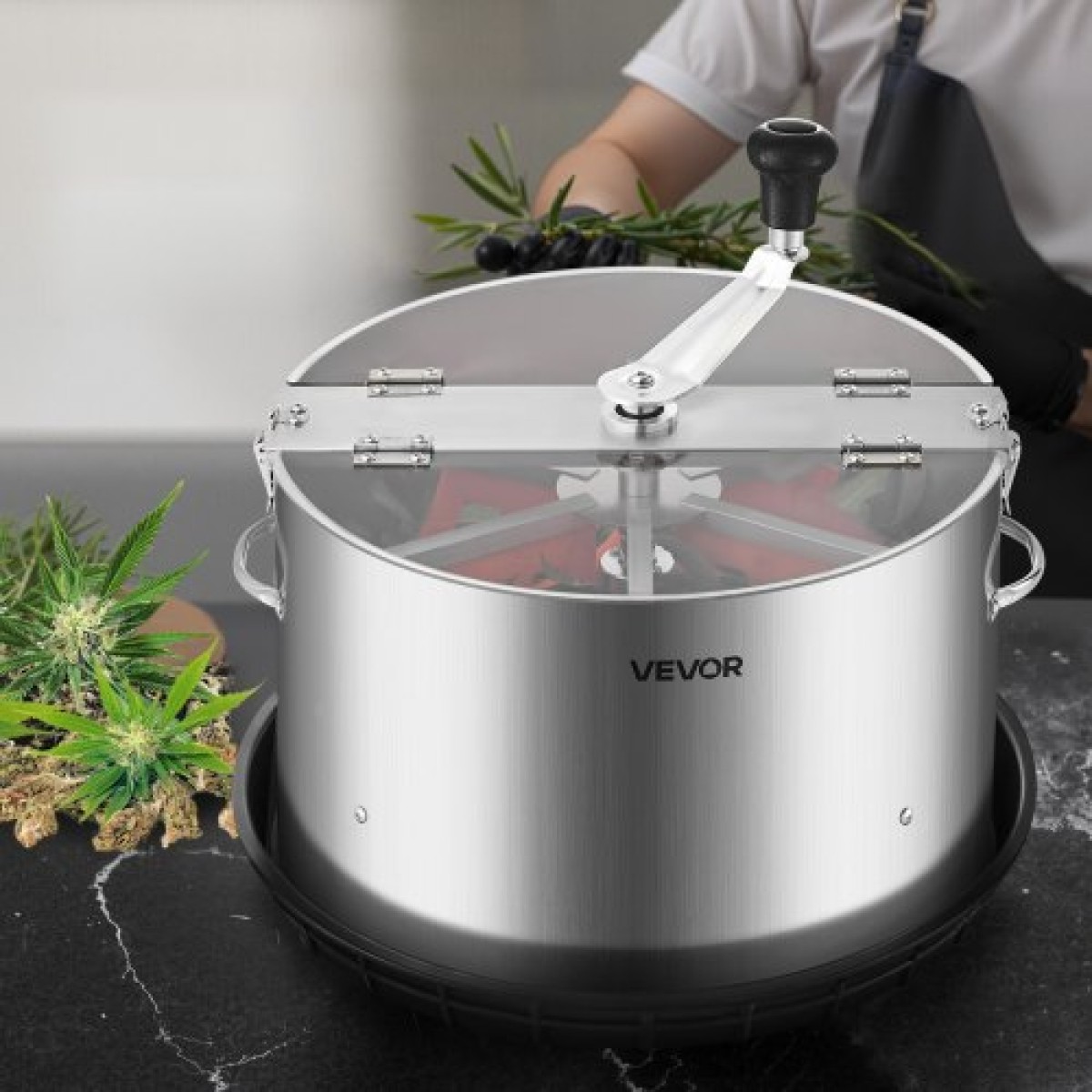 VEVOR Manual Bud Leaf Trimmer, 370mm Reaper Bowl Bud Trimmer με λεπίδες από ανοξείδωτο χάλυβα, οπτική κοπή, υγρή και στεγνή υδροπονική μηχανή κοπής με δίσκο, περιστρεφόμενη περιστροφή για λουλούδια φυτών