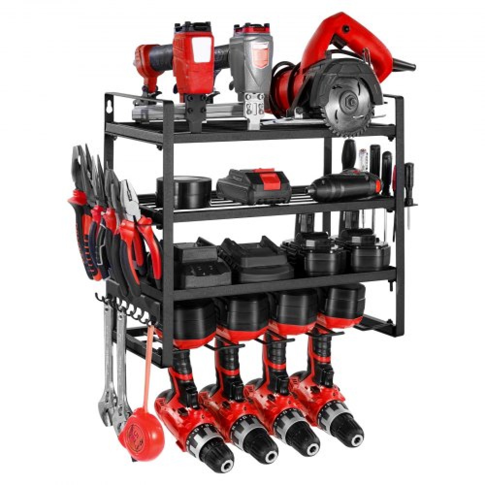 Βάση τοίχου VEVOR Power Tool Organizer, ράφι αποθήκευσης 4 επιπέδων με 4 θήκες για τρυπάνια, θήκη εργαλείων και ράφι αποθήκευσης με κατσαβίδι, οργάνωση εργαλείων γκαράζ για γκαράζ, πάγκο εργασίας και εργαστήριο