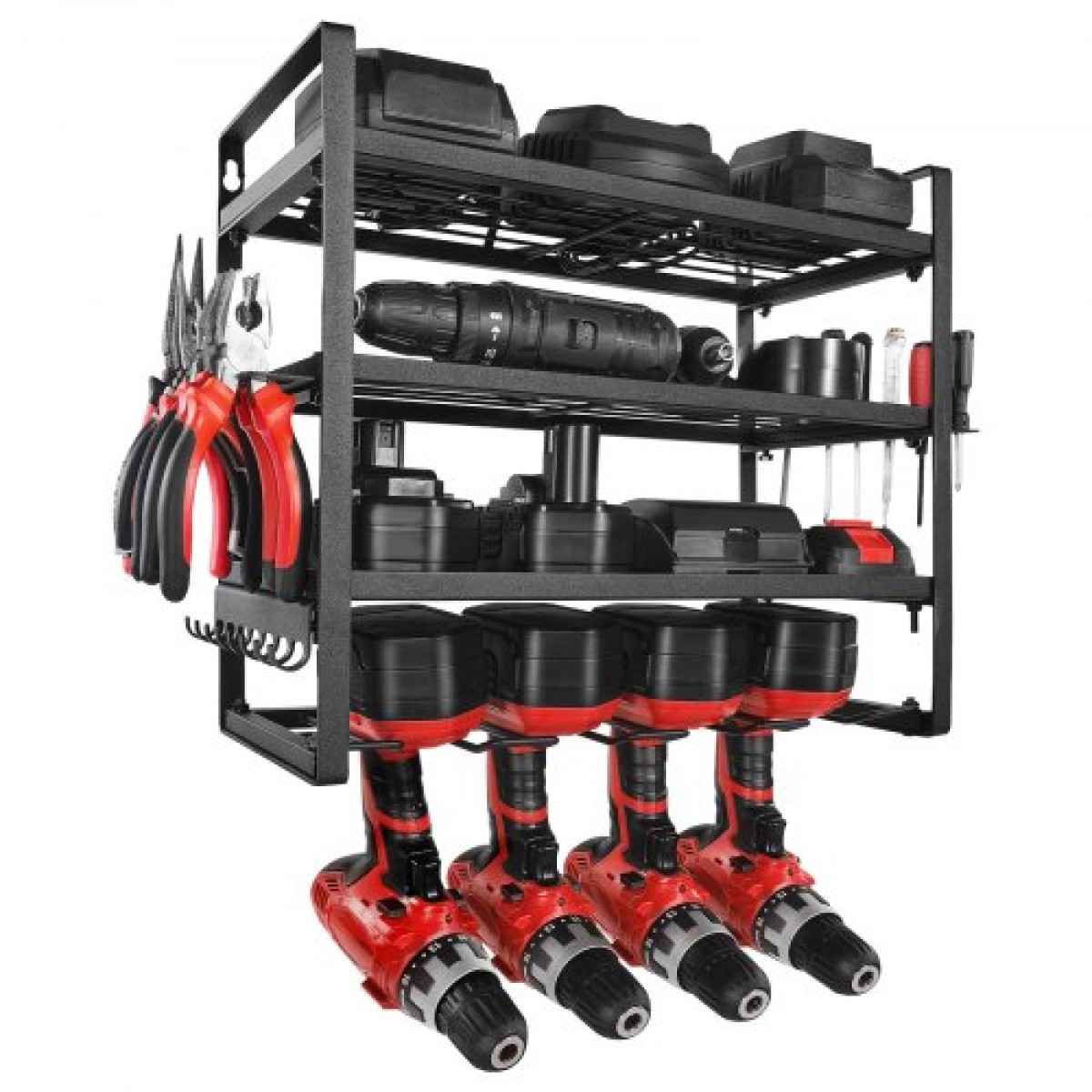 Βάση τοίχου VEVOR Power Tool Organizer, ράφι αποθήκευσης 4 επιπέδων με 4 θήκες για τρυπάνια, θήκη εργαλείων και ράφι αποθήκευσης με κατσαβίδι, οργάνωση εργαλείων γκαράζ για γκαράζ, πάγκο εργασίας και εργαστήριο
