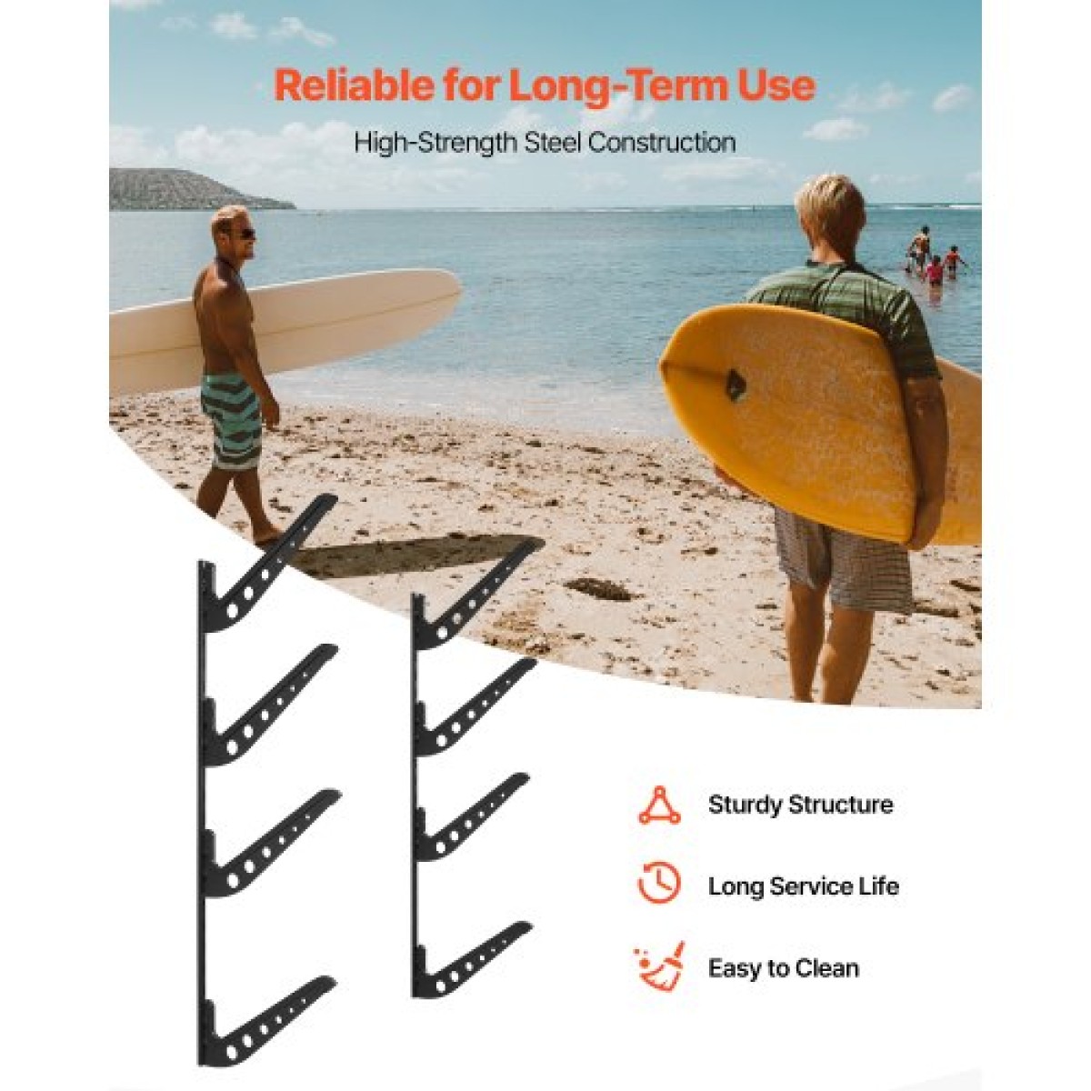 Βάση τοίχου VEVOR Surfboard, Οριζόντια σχάρα σανίδας 4 επιπέδων για αποθήκευση και οθόνη, ρυθμιζόμενο ύψος μεταλλική βάση στήριξης, θήκη Surf για Snowboard, Kiteboard, Shortboard, Σκι