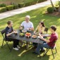 Τραπεζαρία Εξωτερικού Αίθριου VEVOR, Τραπέζια Bistro Backyard Backyard, μήκους 150cm, ορθογώνια μεταλλική πλάκα από ατσάλι για 4-6, με τρύπα ομπρέλας 38mm, μεγάλα έπιπλα παντός καιρού για βεράντα κήπου με γκαζόν, μαύρο