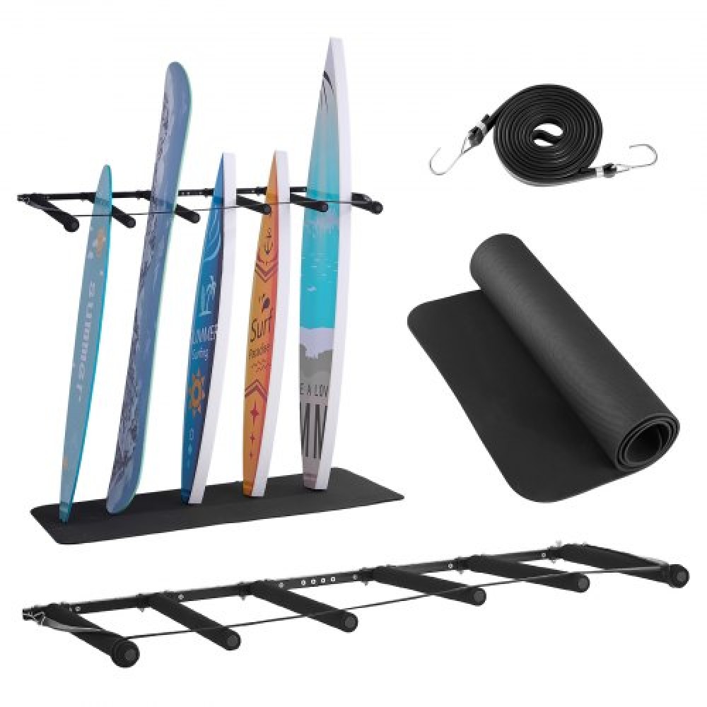 Βάση τοίχου VEVOR Surfboard, 5 επιπέδων κάθετη σχάρα για αποθήκευση και οθόνη, ρυθμιζόμενη μεταλλική βάση στήριξης με σφουγγάρι, θήκη για σανίδα σερφ για Snowboard, Kiteboard, Shortboard