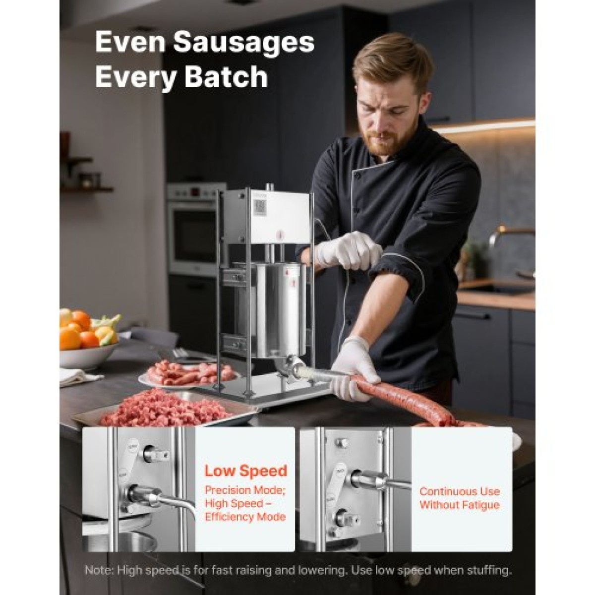 VEVOR Manual Sausage Stuffer, 22 LBS / 10 L Vertical Meat Stuffer, Dual-Speed ​​Sausage Stuffer Meat filler, Inox Heavy Duty filler with 5 Stuffing Tube, για Εμπορική & οικιακή χρήση