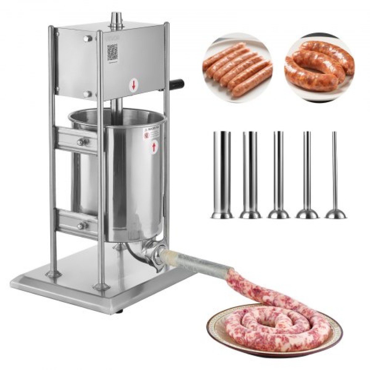 VEVOR Manual Sausage Stuffer, 22 LBS / 10 L Vertical Meat Stuffer, Dual-Speed ​​Sausage Stuffer Meat filler, Inox Heavy Duty filler with 5 Stuffing Tube, για Εμπορική & οικιακή χρήση