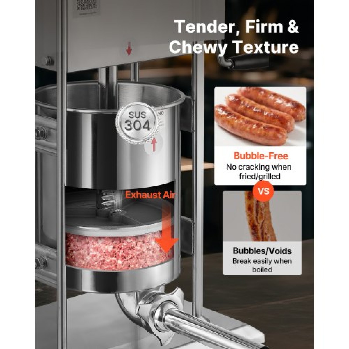 VEVOR Manual Sausage Stuffer, 22 LBS / 10 L Vertical Meat Stuffer, Dual-Speed ​​Sausage Stuffer Meat filler, Inox Heavy Duty filler with 5 Stuffing Tube, για Εμπορική & οικιακή χρήση