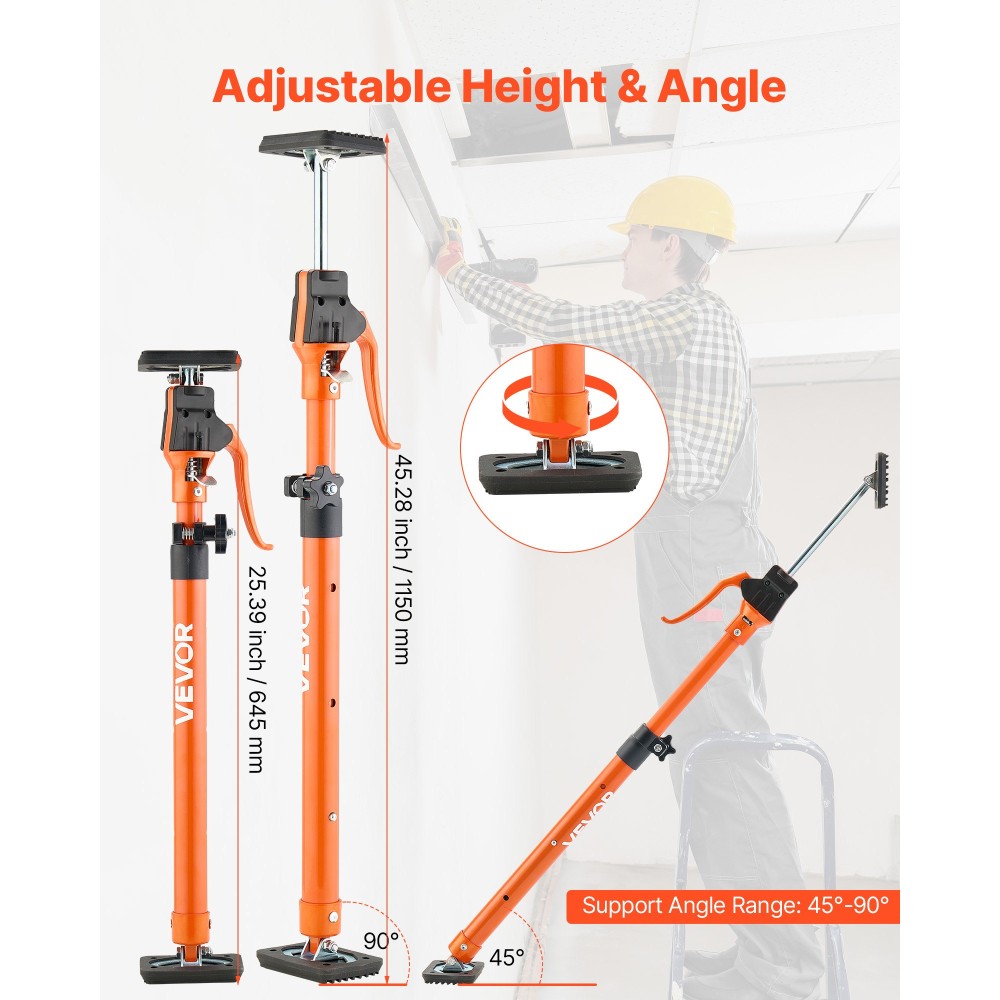 Στύλος στήριξης ντουλαπιού VEVOR, 2-Pack, 64,5-115 cm Χάλυβας Τηλεσκοπική ράβδος γρήγορης στήριξης, ρυθμιζόμενο σύστημα 3ου χεριού έως 100 kg Χωρητικότητα για τοποθέτηση ντουλαπιών, γυψοσανίδας ανύψωσης, ράβδους φορτίου