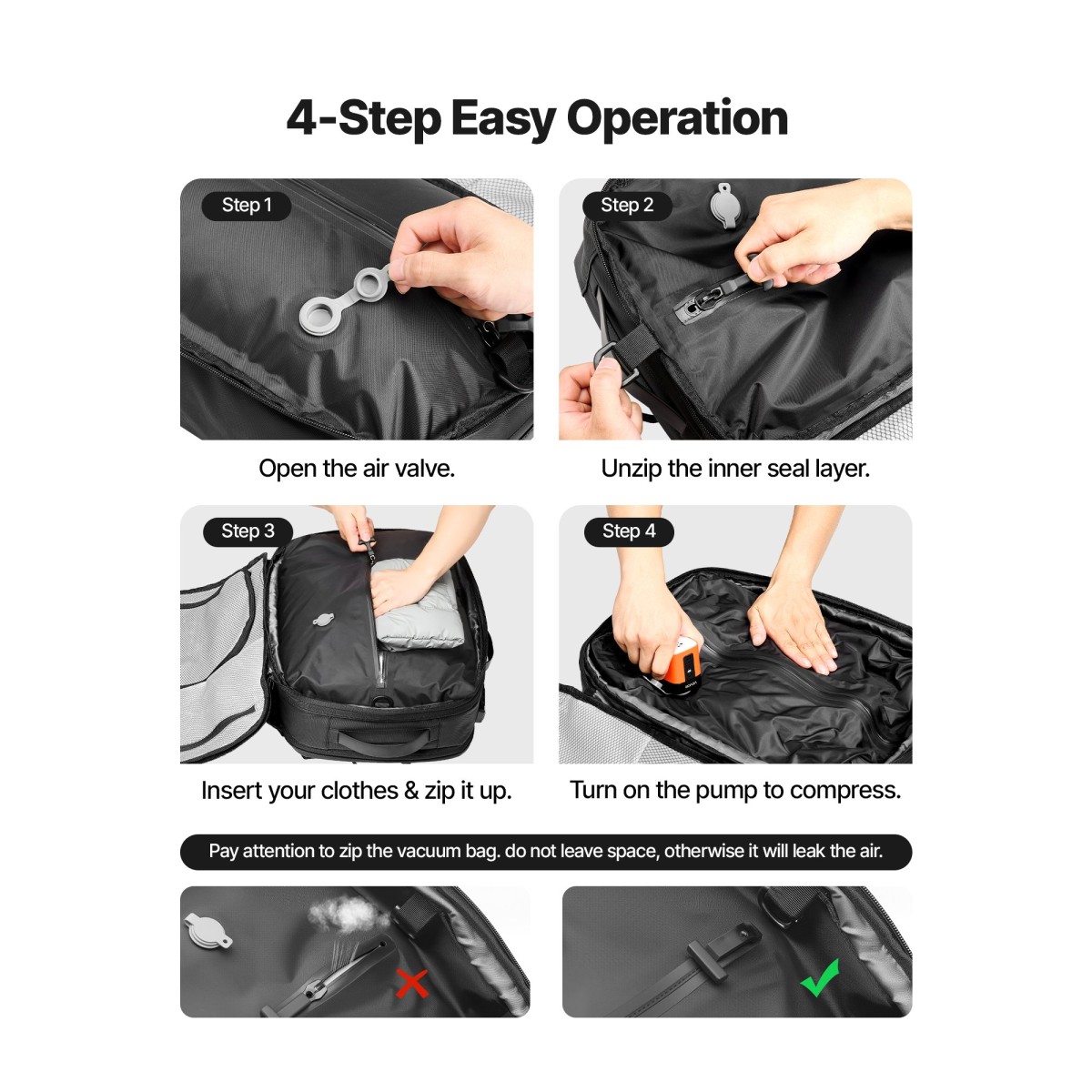 VEVOR Vacuum Travel Backpack, 35L, Vacuum Seal Compression Backpack με αντλία αέρα, Πολλαπλές τσέπες & θήκες, Αδιάβροχη χειραποσκευή βαλίτσας, Casual τσάντα προσωπικών αντικειμένων, Μαύρη