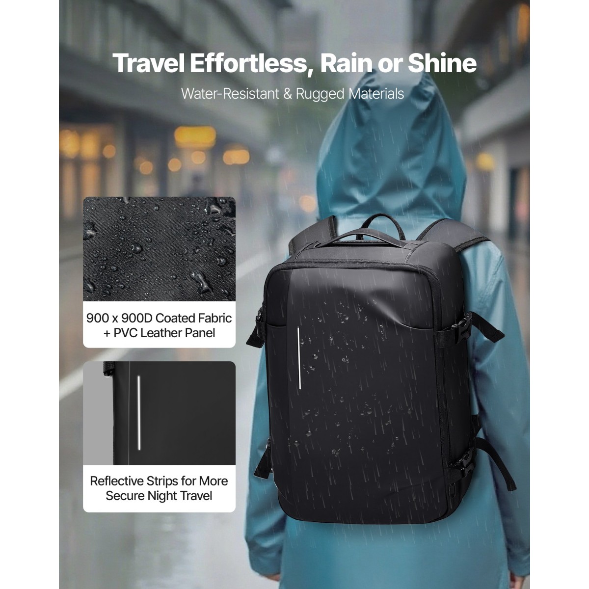 VEVOR Vacuum Travel Backpack, 35L, Vacuum Seal Compression Backpack με αντλία αέρα, Πολλαπλές τσέπες & θήκες, Αδιάβροχη χειραποσκευή βαλίτσας, Casual τσάντα προσωπικών αντικειμένων, Μαύρη