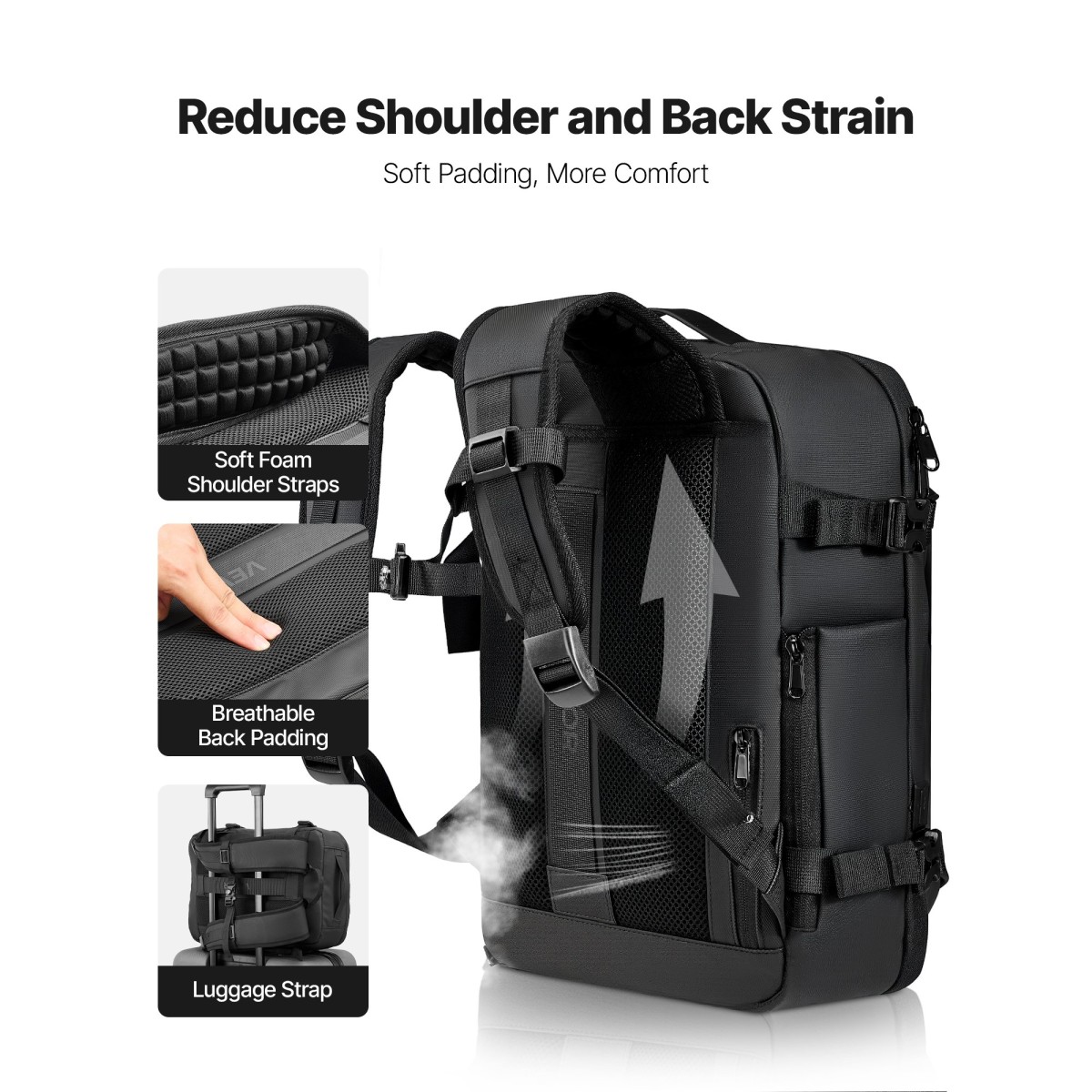 VEVOR Vacuum Travel Backpack, 35L, Vacuum Seal Compression Backpack με αντλία αέρα, Πολλαπλές τσέπες & θήκες, Αδιάβροχη χειραποσκευή βαλίτσας, Casual τσάντα προσωπικών αντικειμένων, Μαύρη