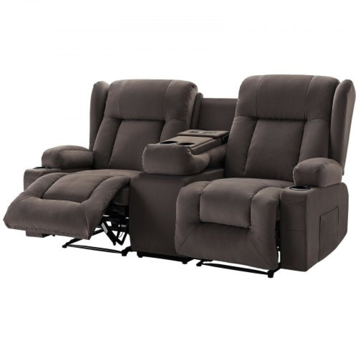 Ανακλινόμενος καναπές VEVOR Loveseat, Ηλεκτρικός ανακλινόμενος καναπές με θέρμανση & μασάζ, Ηλεκτρικός ανακλινόμενος καναπές σουέτ με κεντρική κονσόλα, θύρες USB, ποτηροθήκες & πλαϊνές τσάντες, διπλή καρέκλα Loveseat για σαλόνι