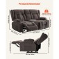 Ανακλινόμενος καναπές VEVOR Loveseat, Ηλεκτρικός ανακλινόμενος καναπές με θέρμανση & μασάζ, Ηλεκτρικός ανακλινόμενος καναπές σουέτ με κεντρική κονσόλα, θύρες USB, ποτηροθήκες & πλαϊνές τσάντες, διπλή καρέκλα Loveseat για σαλόνι