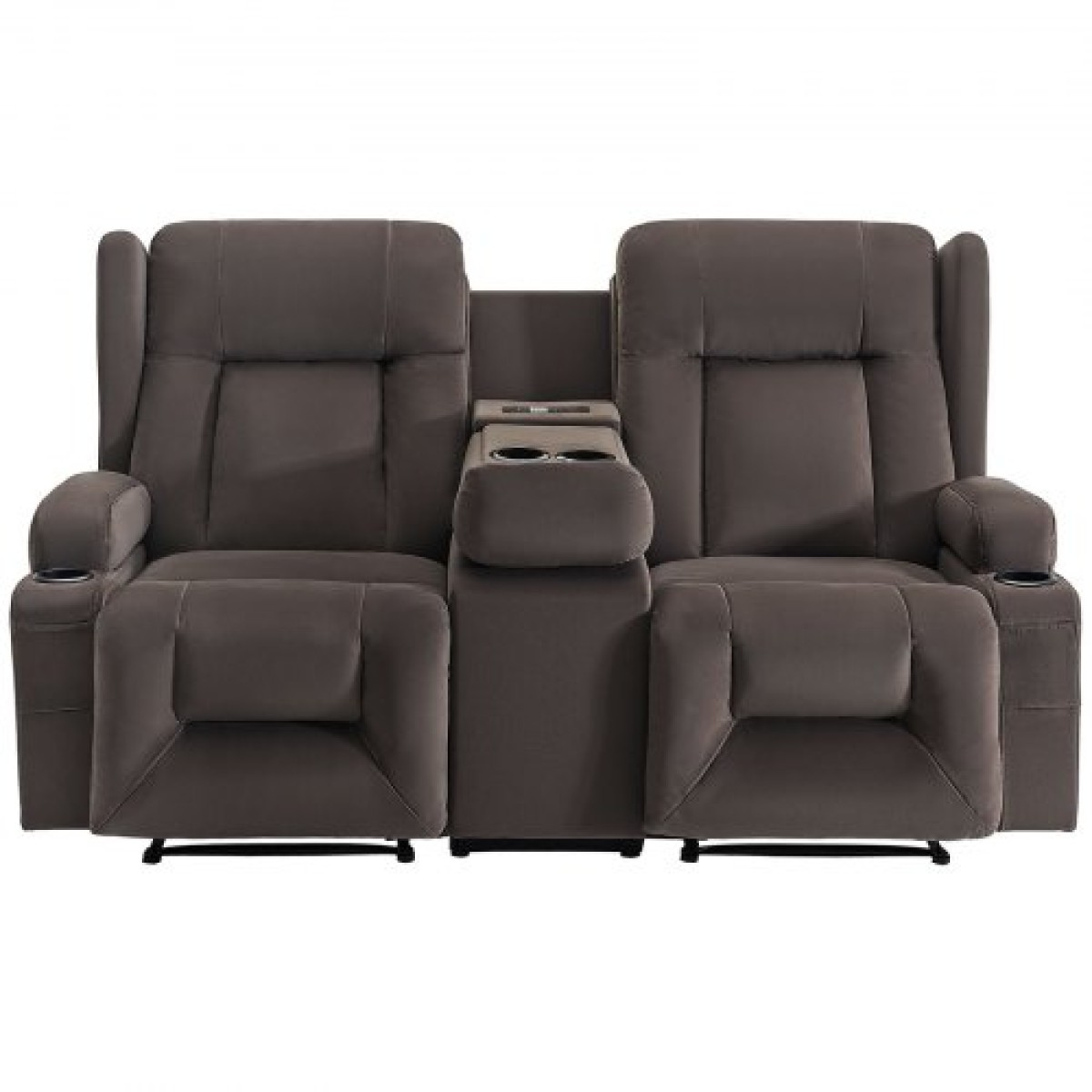Ανακλινόμενος καναπές VEVOR Loveseat, Ηλεκτρικός ανακλινόμενος καναπές με θέρμανση & μασάζ, Ηλεκτρικός ανακλινόμενος καναπές σουέτ με κεντρική κονσόλα, θύρες USB, ποτηροθήκες & πλαϊνές τσάντες, διπλή καρέκλα Loveseat για σαλόνι