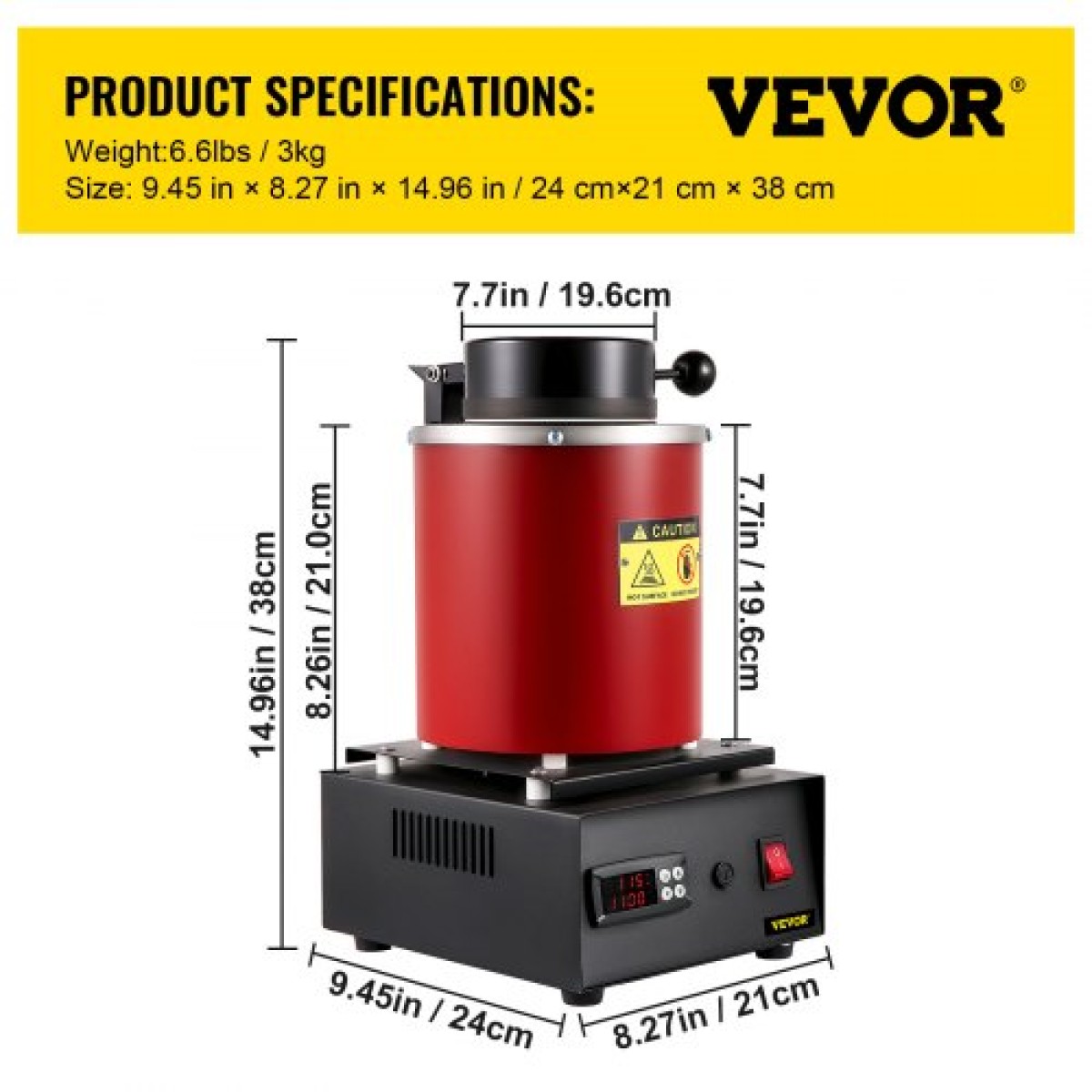 Κλίβανος τήξης χρυσού VEVOR, 1350W, μέγιστη θερμοκρασία 1150 ℃, ψηφιακός ηλεκτρικός φούρνος τήξης, με κεραμικό χωνευτήριο 3 kg, μήτρα πλινθωμάτων και γάντια, για επεξεργασία χρυσού, αργύρου, χαλκού, αλουμινίου