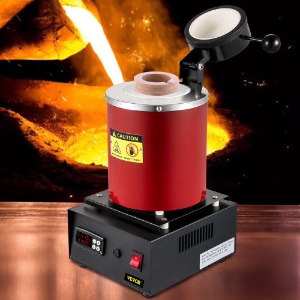 Κλίβανος τήξης χρυσού VEVOR, 1350W, μέγιστη θερμοκρασία 1150 ℃, ψηφιακός ηλεκτρικός φούρνος τήξης, με κεραμικό χωνευτήριο 3 kg, μήτρα πλινθωμάτων και γάντια, για επεξεργασία χρυσού, αργύρου, χαλκού, αλουμινίου