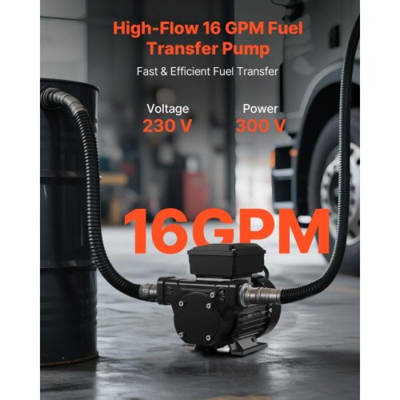 VEVOR Oil Transfer Pump 230V, 16 GPM 60 L/min, AC Electric Fuel Transfer Pump for Diesel Kerosene Biodiesel, 8 ft/2,4 m Max Suction Lift, 45 ft/13,7 m Max Lift, για Οχήματα, Εργοτάξια, Φάρμες