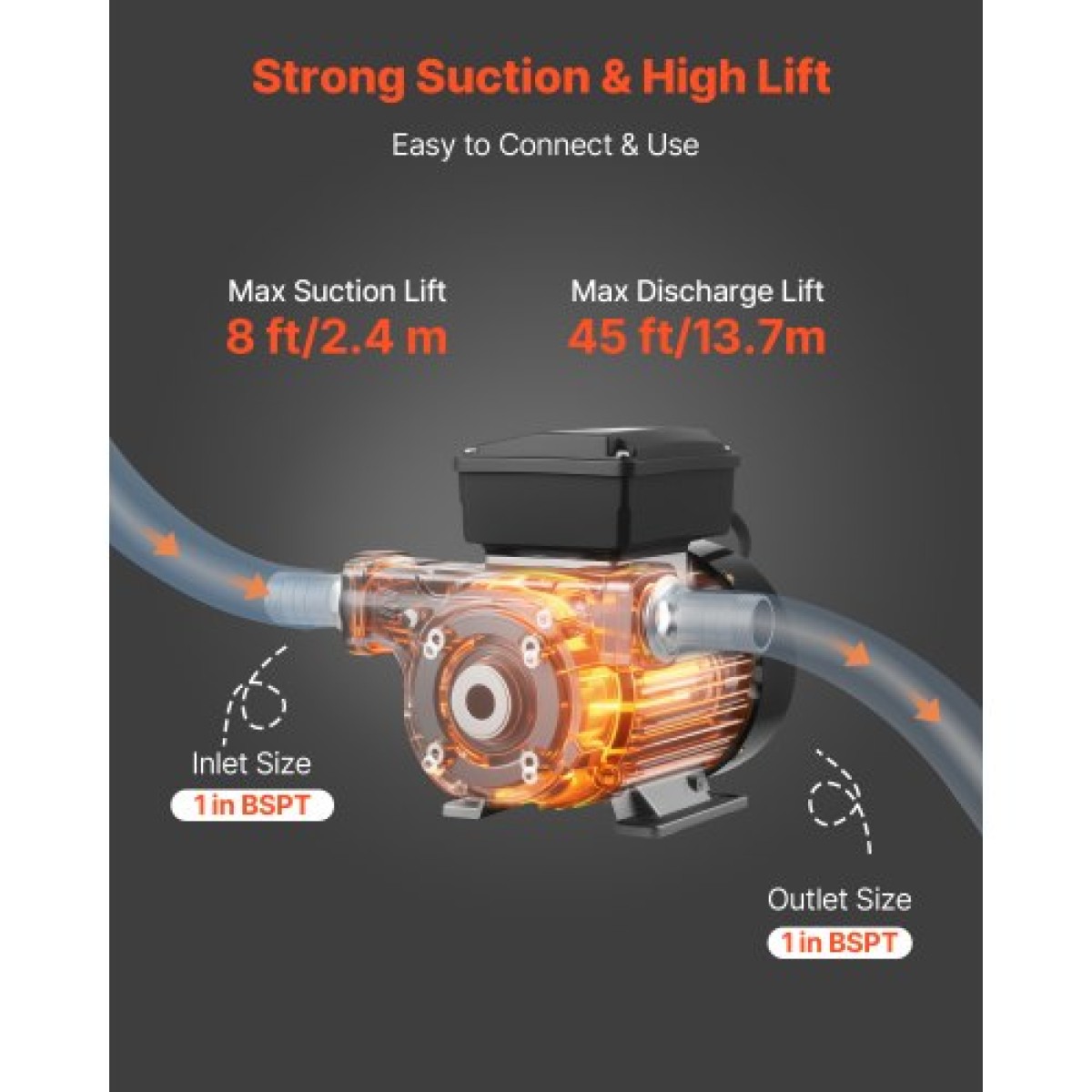 VEVOR Oil Transfer Pump 230V, 16 GPM 60 L/min, AC Electric Fuel Transfer Pump for Diesel Kerosene Biodiesel, 8 ft/2,4 m Max Suction Lift, 45 ft/13,7 m Max Lift, για Οχήματα, Εργοτάξια, Φάρμες