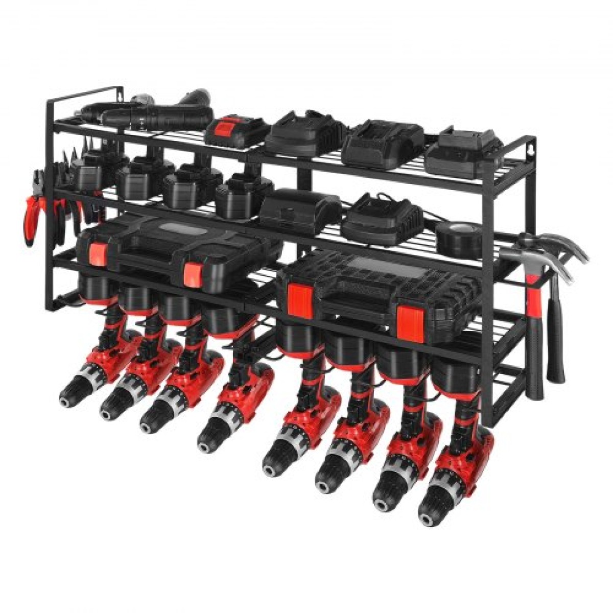 VEVOR Power Tool Organizer Βάση τοίχου, ράφι αποθήκευσης 4 επιπέδων με 8 θήκες για τρυπάνια, βάση εργαλείων και θήκη αποθήκευσης με κατσαβίδι, οργάνωση εργαλείων γκαράζ για γκαράζ, πάγκο εργασίας και εργαστήριο