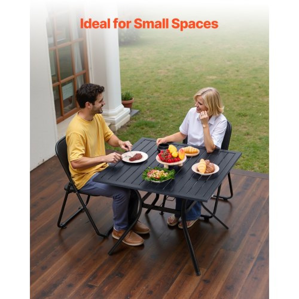VEVOR Outdoor Patio Dining Table, 94cm Square Metal Steel Slat Backyard Bistro Tables, with 38mm Umbrella Hole, Outside All-Weather Large Furniture for Lawn Garden Porch, Black