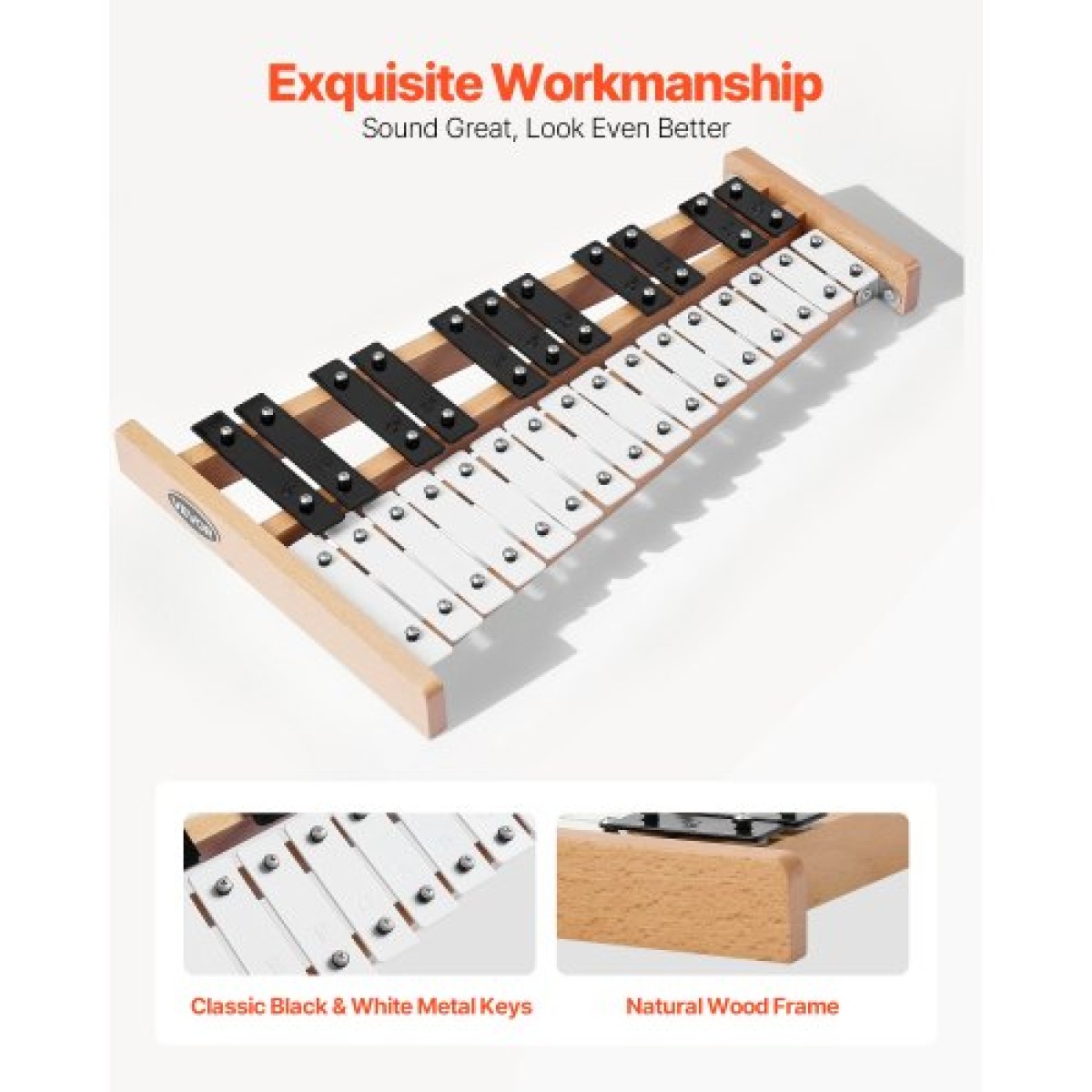 Ξυλόφωνο VEVOR Glockenspiel, 27 νότες, Επαγγελματικό όργανο κρουστών ξυλόφωνου, με μεταλλικά πλήκτρα, περιλαμβάνει 4 σφυρί, τσάντα μεταφοράς, μουσικό όργανο αρχαρίων για ενήλικες και παιδιά διδασκαλία μουσικής