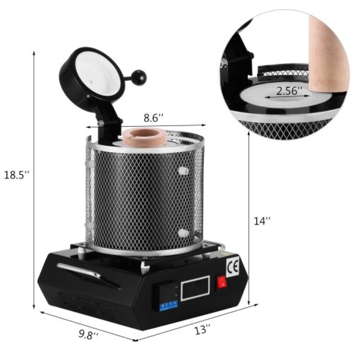 Φούρνος τήξης χρυσού VEVOR, 1350W, μέγιστη θερμοκρασία 1150℃, ψηφιακή ηλεκτρική μηχανή φούρνου τήξης, με κεραμικό χωνευτήριο 3 kg, για χύτευση εξευγενισμού πολύτιμων μετάλλων, λιώνει χρυσό, ασήμι, αλουμίνιο