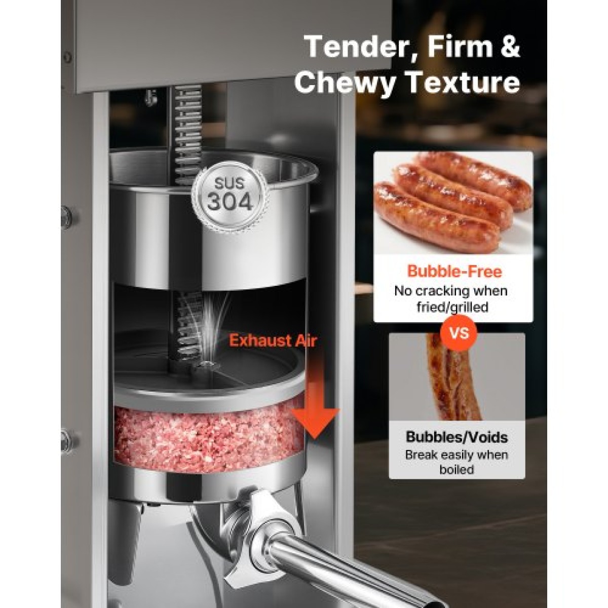 VEVOR Electric Sausage Stuffer, 33 LBS / 15 L Vertical Meat Stuff, Stepless Speed ​​Control and Foot Pedal, Inox Heavy Duty Γεμιστικό Λουκάνικου με 4 Σωλήνες Γέμισης, για Εμπορική & Οικιακή χρήση