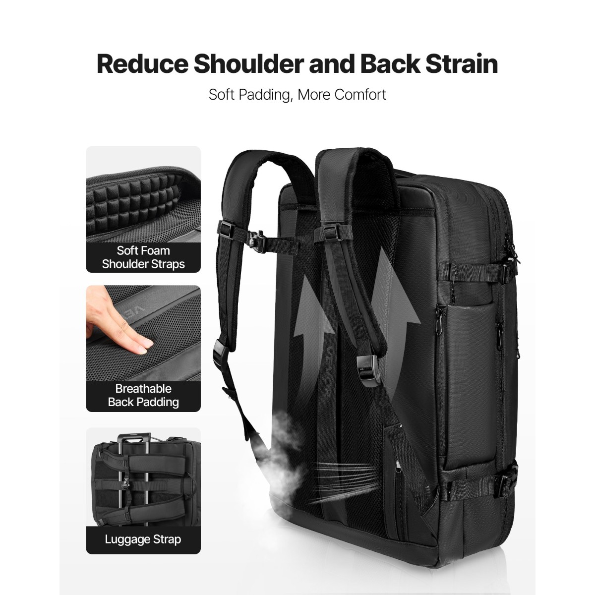 VEVOR Vacuum Travel Backpack, 80L, Επεκτάσιμο Σακίδιο Ταξιδίου συμπίεσης Vacuum Seal με αντλία, με κλειδαριά εγκεκριμένη από TSA, Airback Vacpack, Αδιάβροχη χειραποσκευή, για επαγγελματικούς λόγους, Μαύρο
